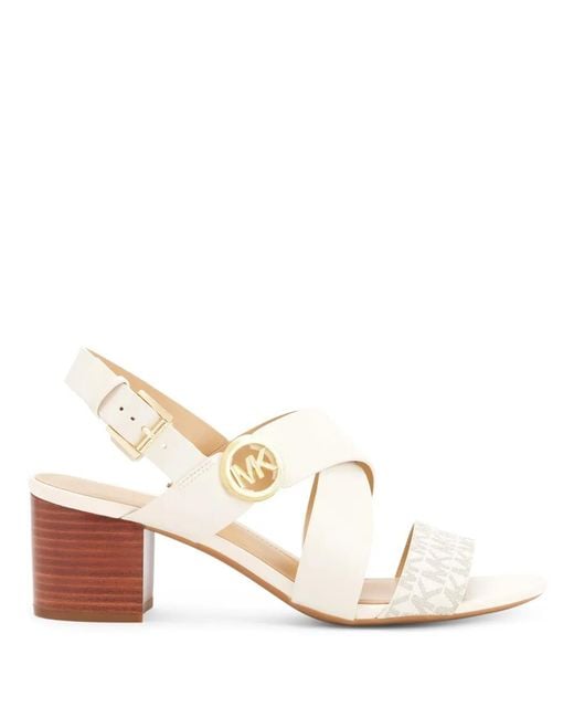 Michael Kors Natural Vera Logo-Plaque Leather Sandals