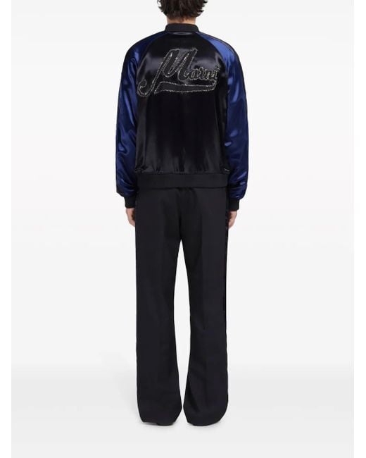 Marni Blue Logo-Embroidered Satin Bomber Jacket for men