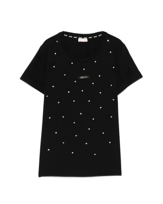 Liu Jo Black T-Shirt With Appliqués