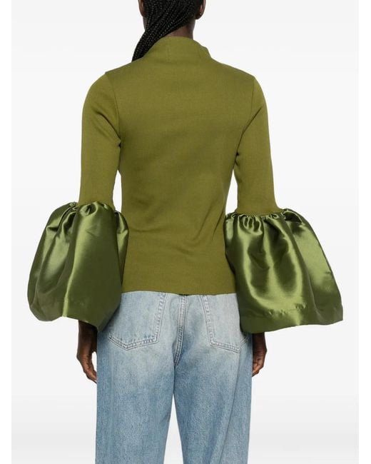 Marques'Almeida Green Ribbed Puff-Sleeve Top