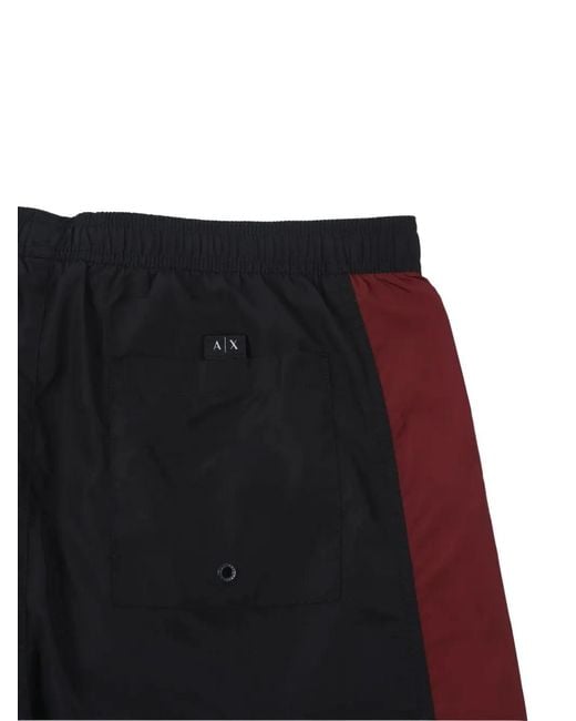 ARMANI EXCHANGE Black Logo-Embroidered Swim Shorts for men