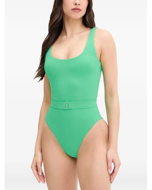 Melissa Odabash Green Rio Belted Ribbed Swimsuit