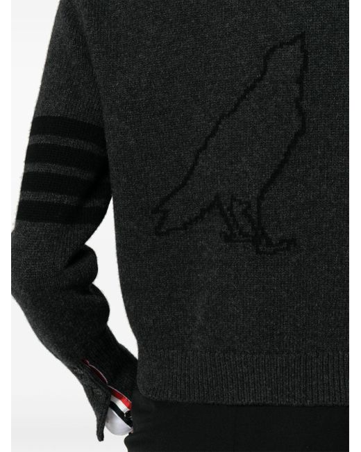 Cardigan en laine à détails rayés Thom Browne en coloris Black