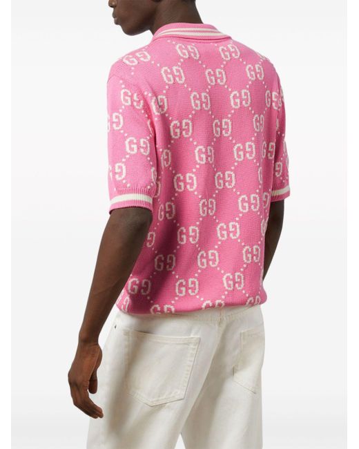 Polo de Intarsia de Algodón con GG Gucci de hombre de color Pink