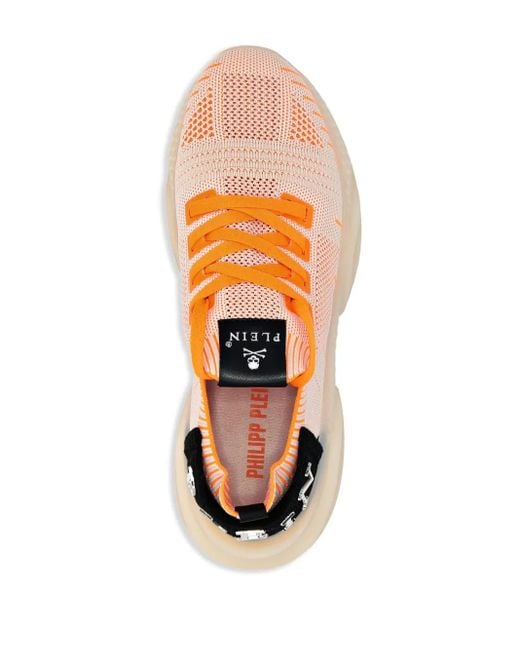 Philipp Plein Orange Knitted Runner Iconic Low-Top Sneakers
