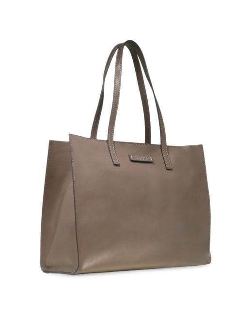 The Bridge Brown Logo-Plaque Leather Tote Bag