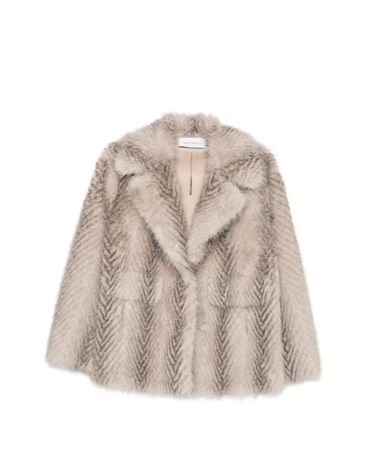 SIMONA CORSELLINI Natural Flap-Pocket Faux-Fur Coat