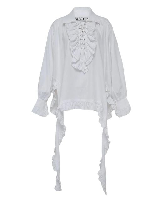 OPEN YY White Ruffled Lace-Up Blouse