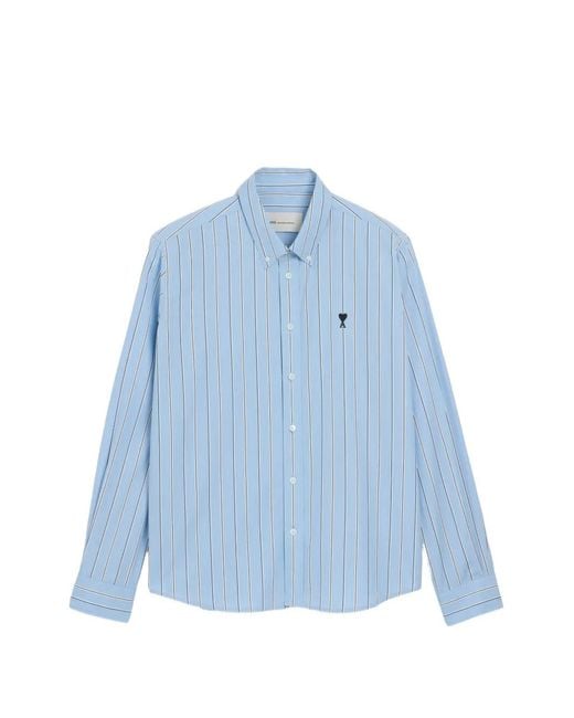 AMI Blue Ami De Coeur Vertical-Stripe Shirt for men
