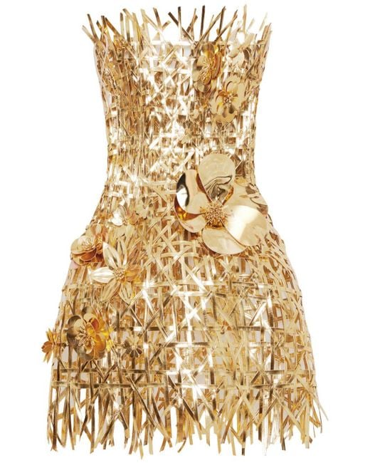 Oscar de la Renta Metallic Lattice-Embroidered Cut-Out Minidress