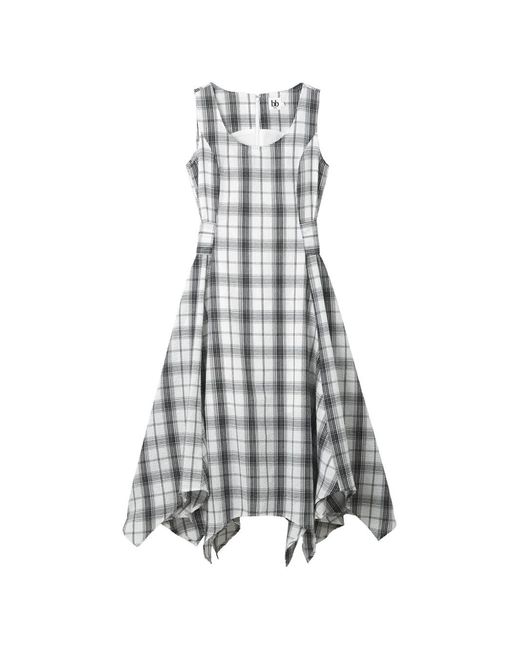 B+ AB White Plaid-Pattern Belted Dress