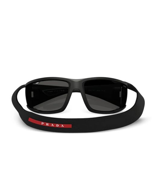 Prada Linea Rossa Black Rectangle-Frame Sunglasses for men