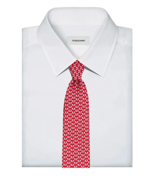 Ferragamo Red Terrier-Print Silk Tie for men