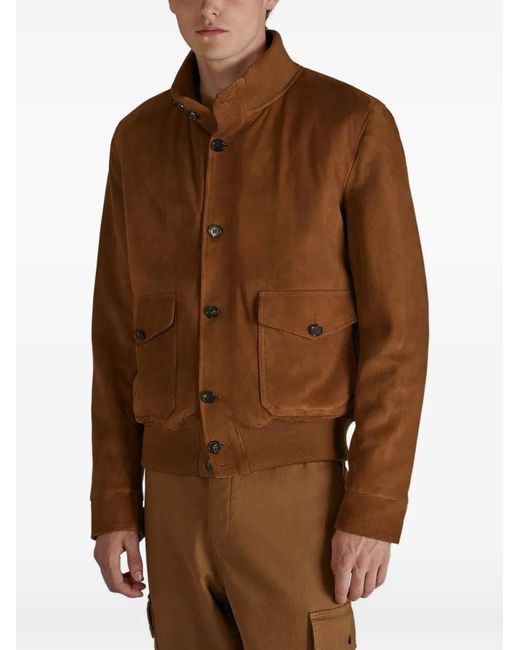 Slowear Brown Suede Bomber Jacket for men