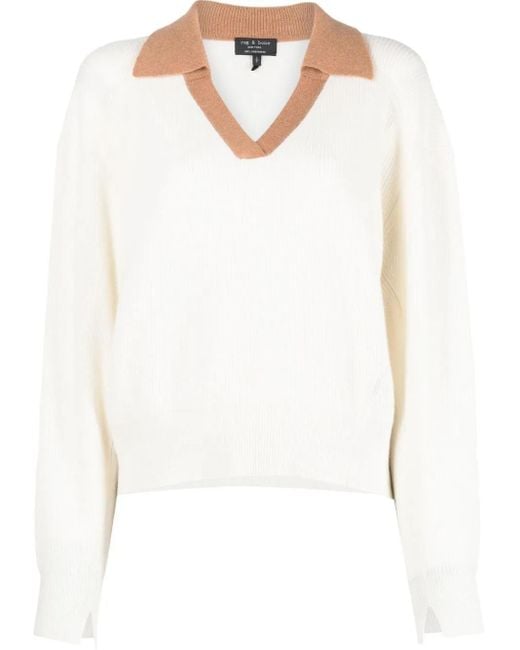 Rag & Bone White Collared Cashmere Jumper