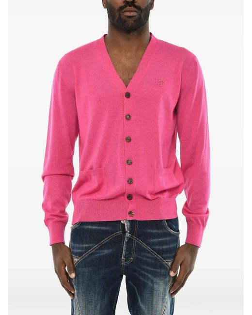 DSquared² Pink V-Neck Cardigan for men