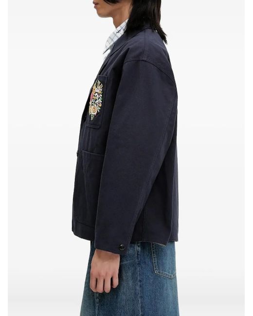 KENZO Blue Floral-Embroidered Button-Up Shirt Jacket for men