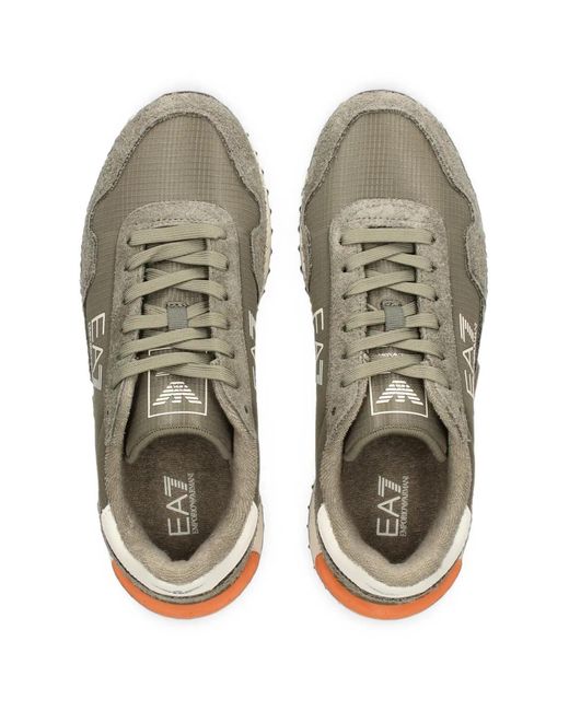 EA7 Gray Logo-Print Panelled Sneakers for men