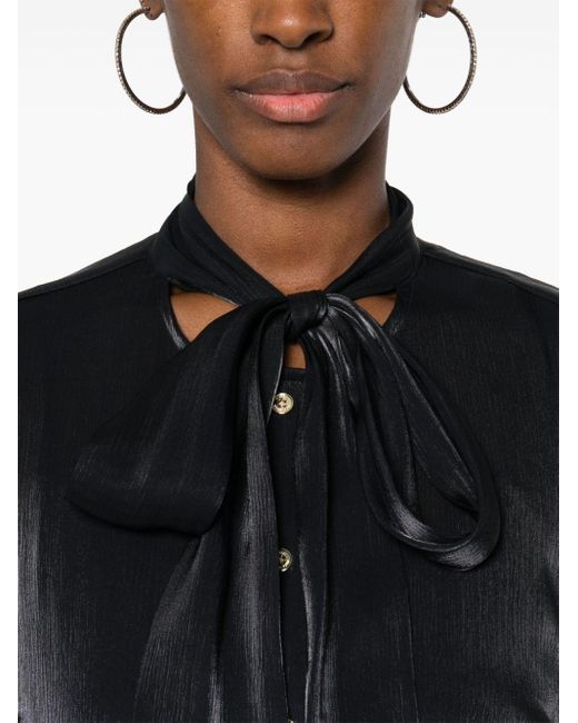 MICHAEL Michael Kors Iridescent Crinkled Pussy-bow Shirt Black
