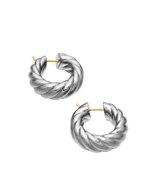 David Yurman White Sterling Sculpted Cable Hoop Earrings (25Mm)