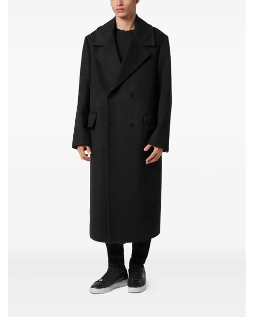 Philipp Plein Black Double-Breasted Coat for men