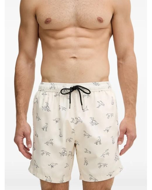 Trussardi Natural Greyhound-Print Drawstring Swim Shorts for men