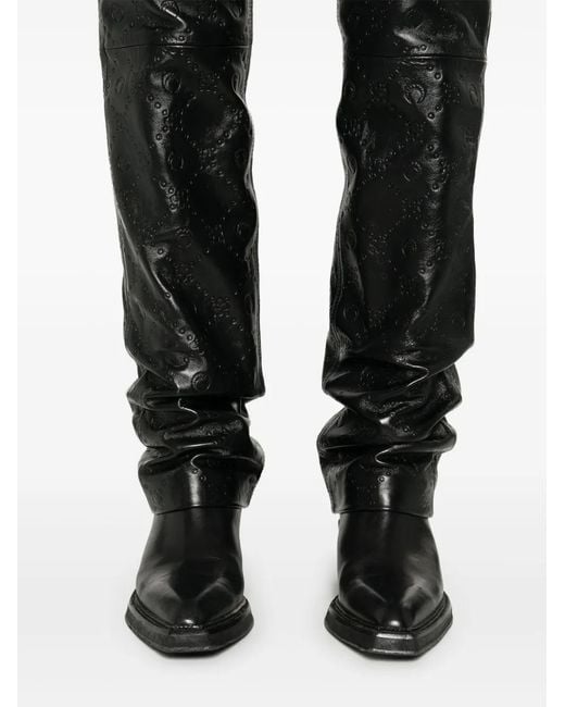 MARINE SERRE Black Moonogram Embossed Leather Straight Leg Pants