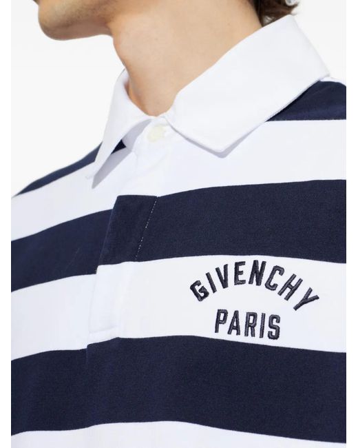 Givenchy Blue Logo-Print Striped Polo Shirt for men