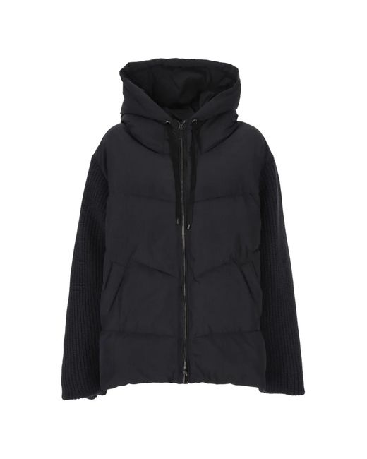 Lorena Antoniazzi Black Knit-Sleeve Hooded Puffer Jacket