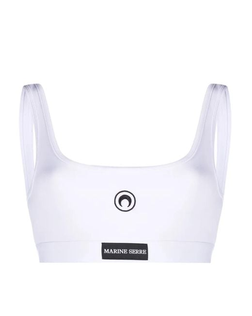 MARINE SERRE White Logo-Patch Scoop-Neck Cotton Bra