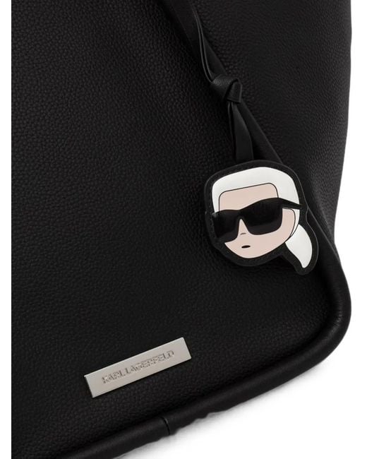 Karl Lagerfeld Black Logo-Plaque Pebbled Tote Bag