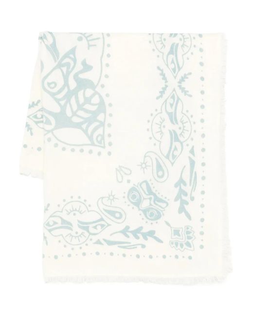 Kujten White Paisley-Print Scarf