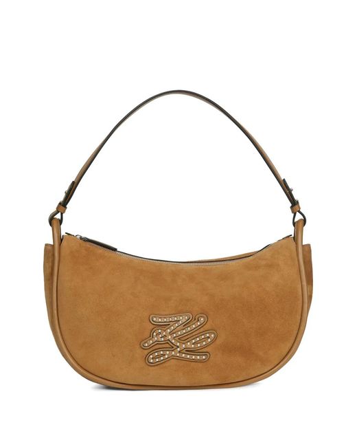 Karl Lagerfeld Blue K/Autograph Patch Moon-Silhouette Shoulder Bag