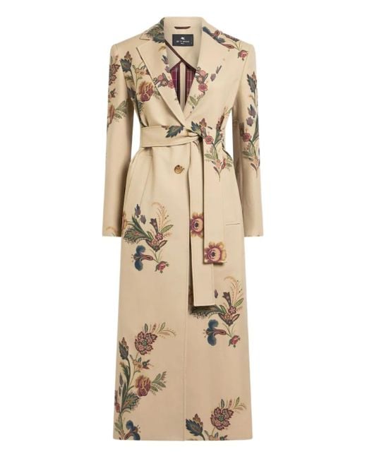 Etro フローラル ベルテッドコート Natural