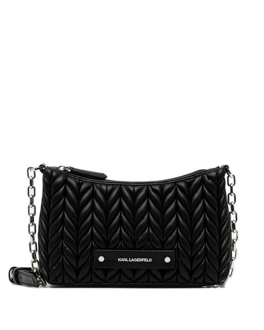 Karl Lagerfeld Black Gesteppte Umhängetasche mit Logo-Schild
