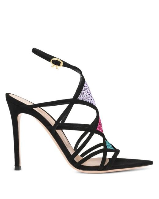 Gianvito Rossi Black 105Mm Confetti Embellished-Strap Sandals
