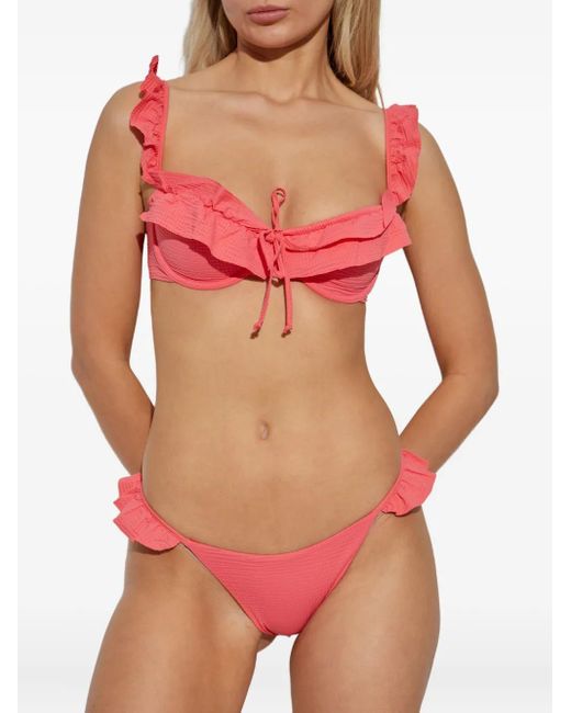 Marysia Swim Red Ruffled-Trim Bikini Top