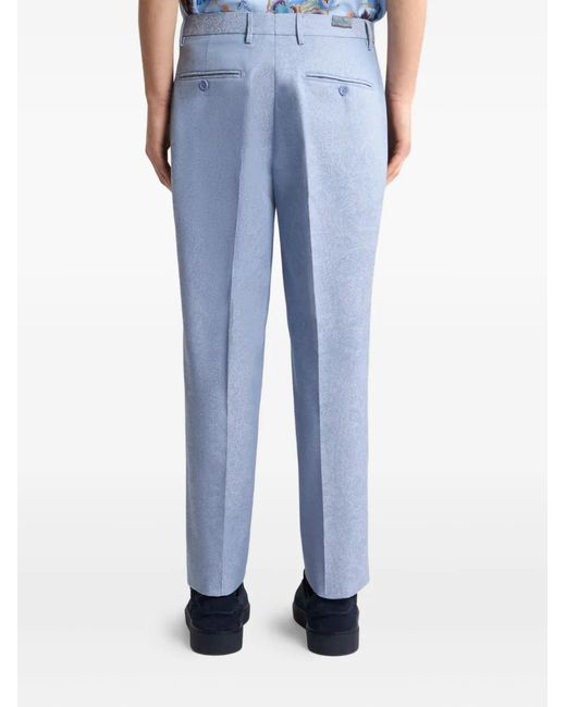 Etro Blue Paisley-Jacquard Cotton Trousers for men