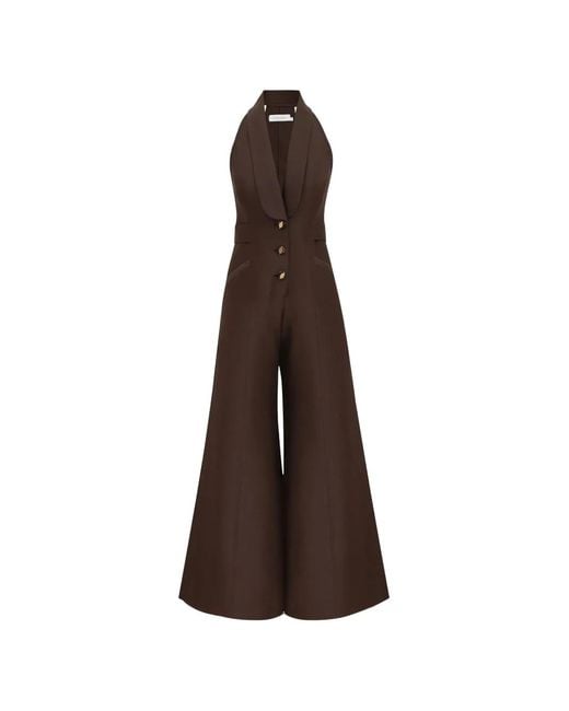 Zimmermann Brown Halterneck Wide-Leg Jumpsuit