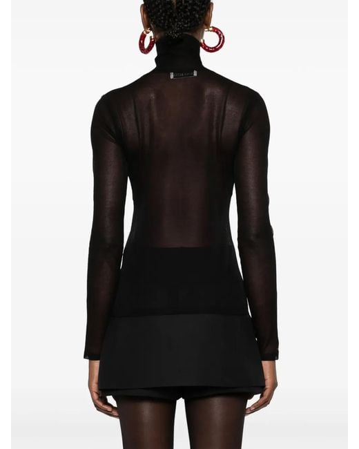 Nina Ricci Black Semi-Sheer High-Neck Knit Top