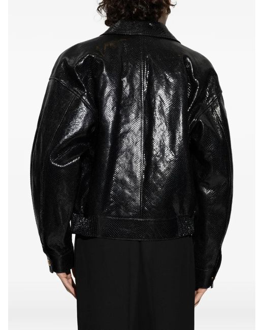 Versace Black Zip-Up Leather Jacket for men
