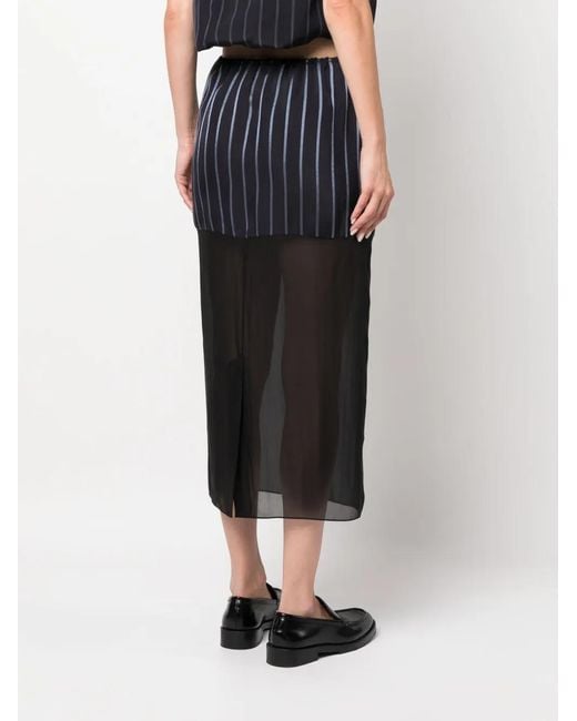 Gauchère Black Striped Sheer Midi Skirt