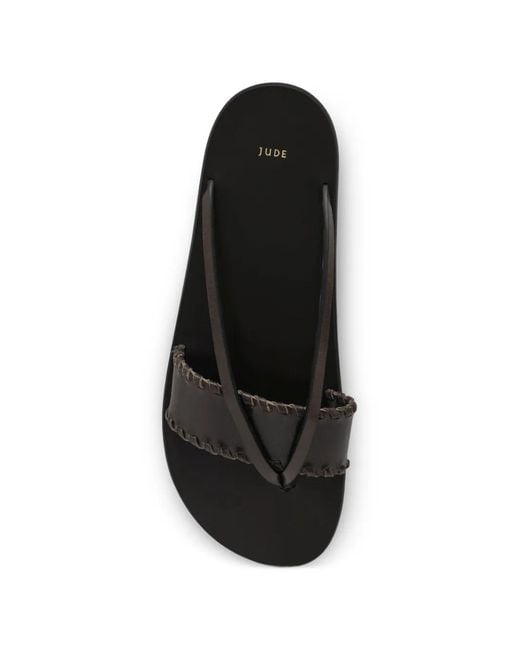 Jude Black Helena Leather Flat Sandals