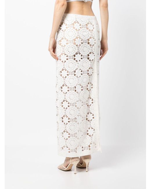 Elie Saab White Lace Crochet Midi Skirt