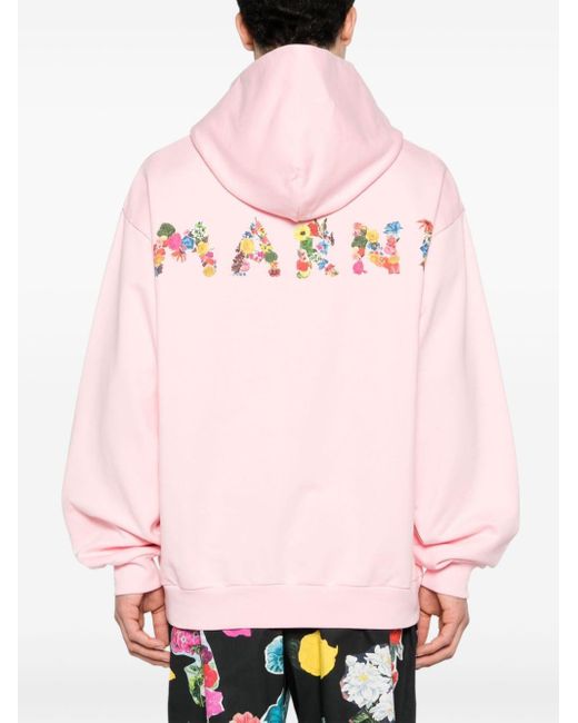 Logo-print cotton hoodie di Marni in Pink da Uomo