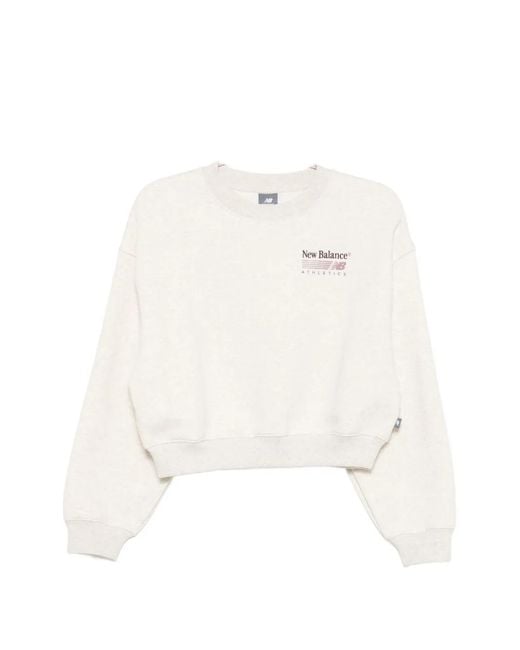 New Balance White Logo-Print Cropped Sweater