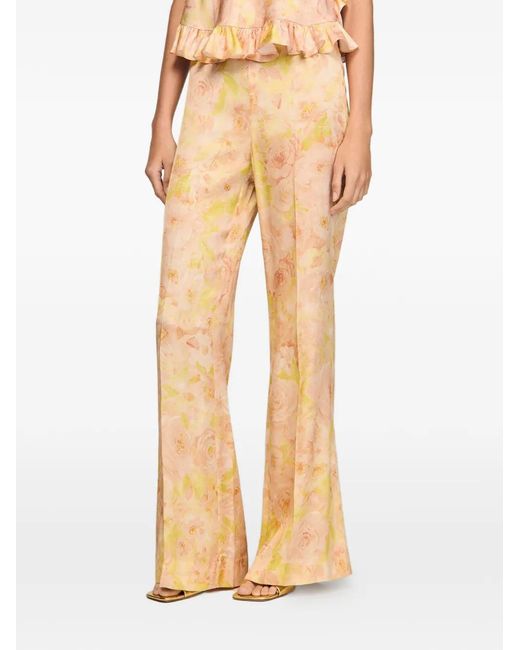 Sandro White Floral-Print Flowy Trousers