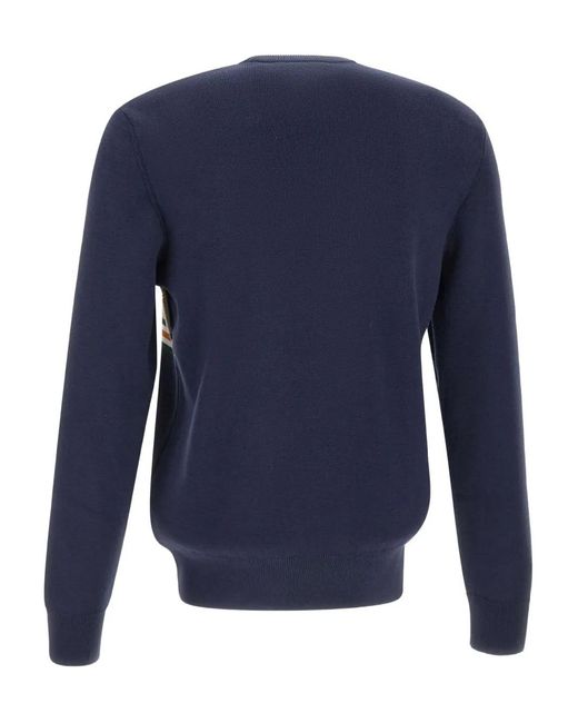 Lacoste Blue Textured-Stripes Logo-Embroidered Sweater for men