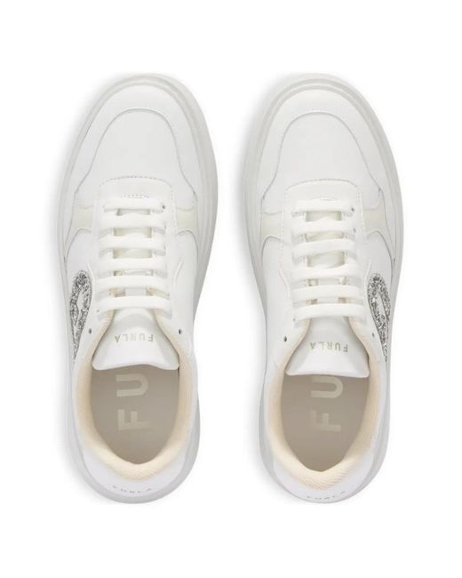 Furla White Logo-Glitter Sneakers