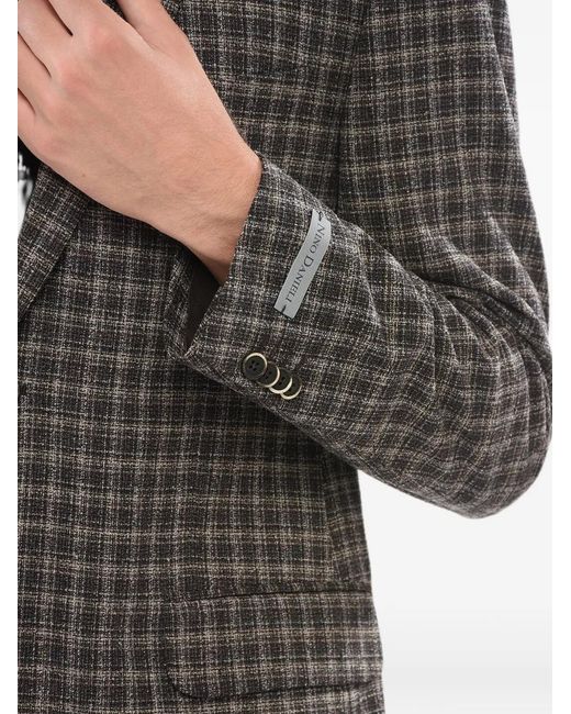 Corneliani Gray Nino Danieli Checked Single-Breasted Wool Blazer for men